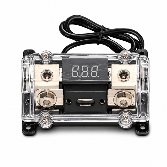 MJV Digital LED Fuse Holder 200A ANL – Car Audio Power Fuse with Voltage Display for Amplifier Systems