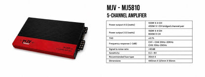 MJV MJS810 2800W 5 Channel Car Amplifier – High Power Full System Audio Amp for Speakers & Subwoofer